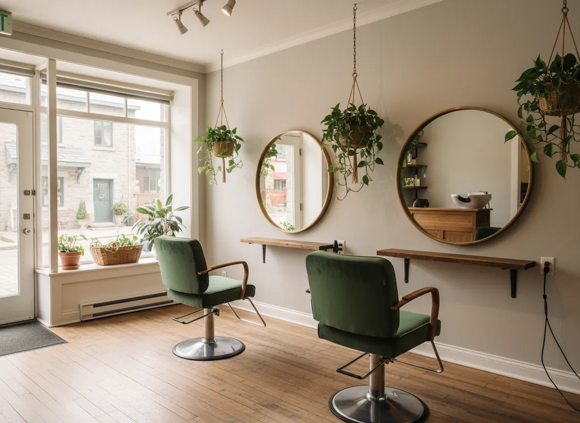 Illustration : intérieur d’un salon de coiffure lumineux