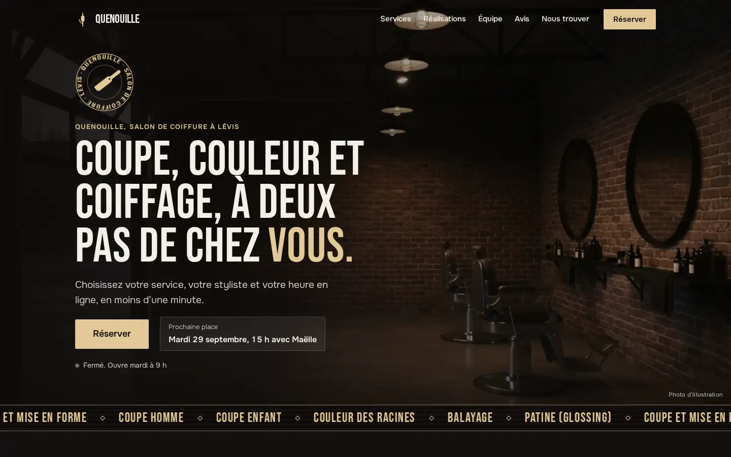 Style Barbershop : capture du site d’exemple