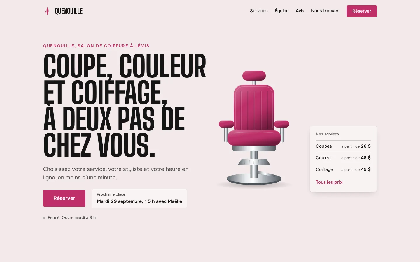 Style Fauteuil : capture du site d’exemple