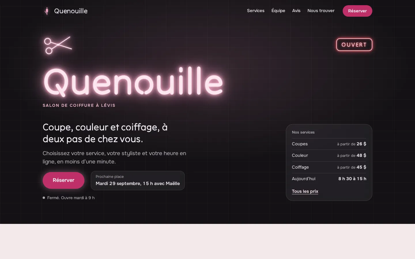 Style Néon : capture du site d’exemple